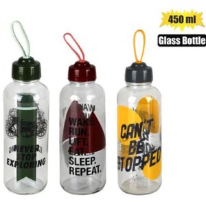 Drinking-bottle gls slogan 450ml asst
