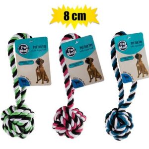 Pet dog toy tug rope ball 8cm asstd
