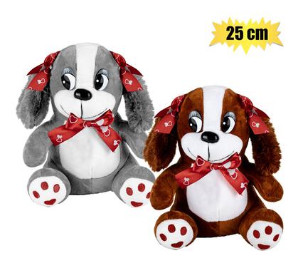Plush dog w/long ears & ribbons 25cm