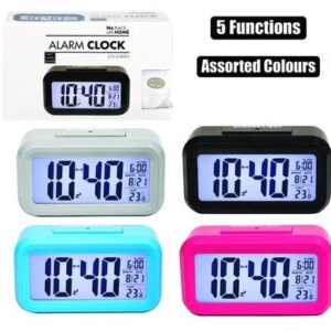 Clock digital 5-func asstd colours