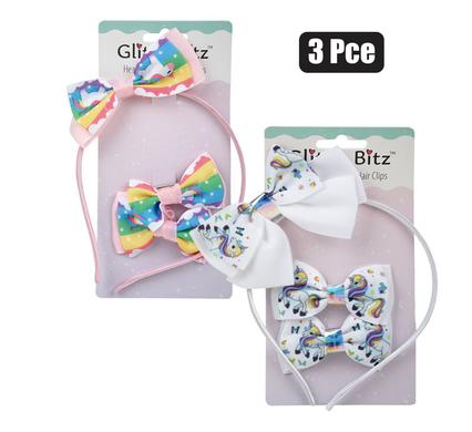 Hair band alice band bow & clips unicorn