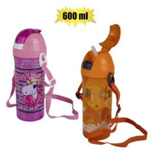 Water bottle 600ml unicorn/dino w/straw