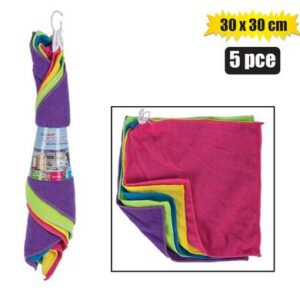 Cloth microfibre 30x30cm 5pce mixed col