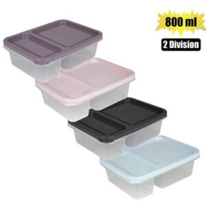 Lunch box clear base 2-div 850ml rect